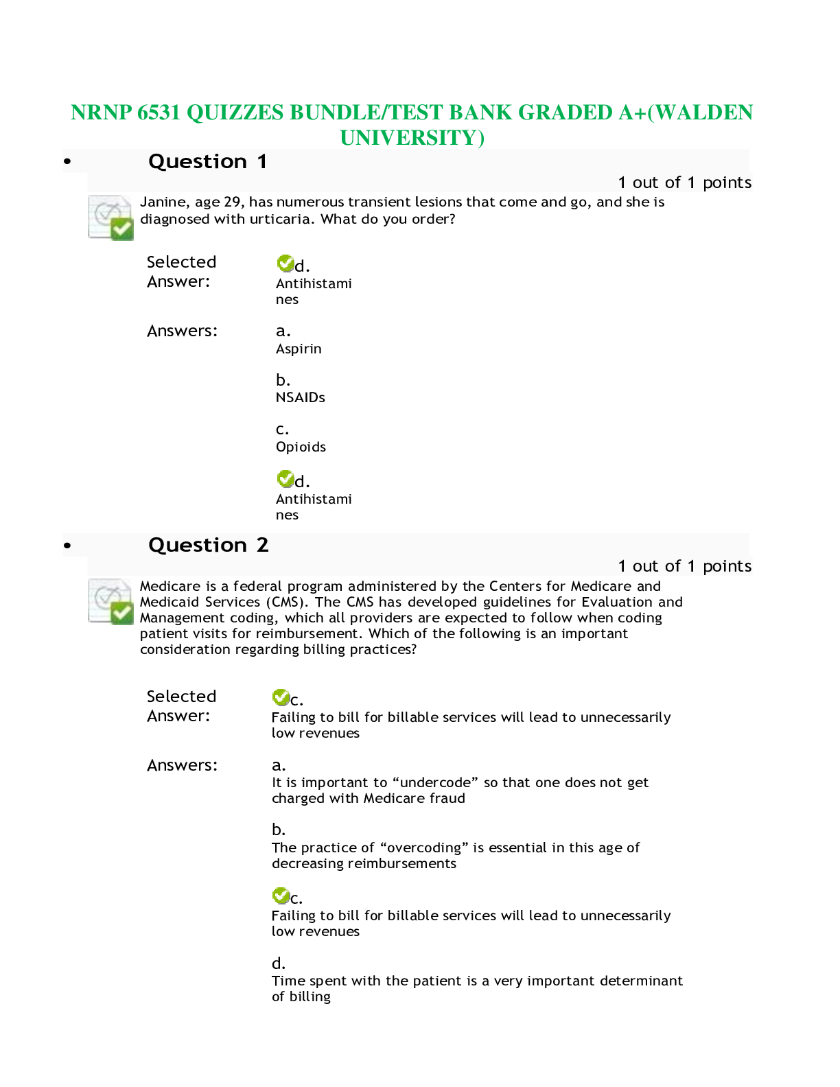 Preview of NRNP 6531 QUIZZES BUNDLE/TEST BANK GRADED A+(WALDEN UNIVERSITY)